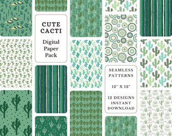 Niedliche Kakteen Digital Paper Pack, Scrapbook-Hintergründe (Digital Download)