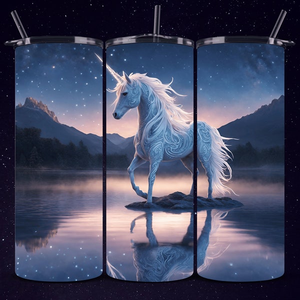 Sublimation Unicorn Tumbler Wrap - Digital Download - Majestic Mountains and Night Sky