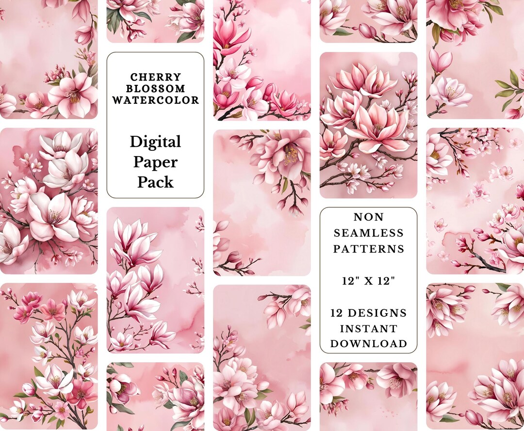 Blush Pink Cherry Blossom Watercolor Paper Pack (digital Download) - Etsy