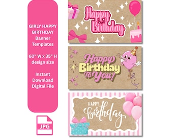 Banner Template Girl Birthday Printable Banner Digital Download