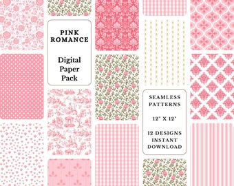 Paquete de papel digital floral romántico rosa: Patrones shabby chic (descarga digital)