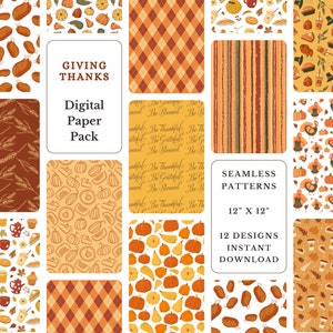 Thanksgiving Digital Paper Pack: Autumn Seamless Patterns (Instant Download)
