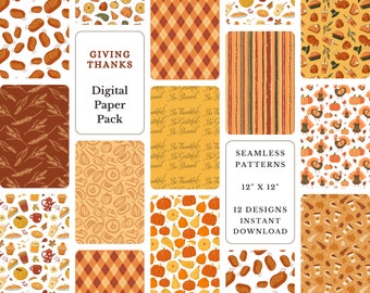Thanksgiving Digital Paper Pack: Autumn Seamless Patterns (Instant Download)