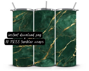 Emerald Green Marble Tumbler Wrap (PNG Digital Download)
