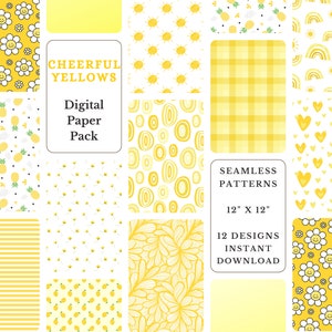 Digital paper pack Yellow Patterns Scrapbook Paper Yellow Designs Lemons Sunshine Pineapple Prints