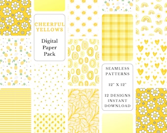 Digitalt papperspaket med gult solsken: Glada scrapbookmönster (digital nedladdning)