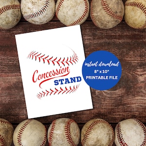 Baseball Party Printable Baseball Concession Stand Birthday Sign 8x10 Printable Party Decoration Baseball Theme