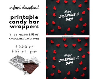 Valentine Candy Bar Wrappers: Printable Party Favors (Digital Download)
