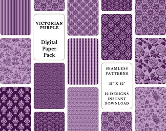 Victorian Purple Digital Paper Pack: Floral Scrapbook Patterns (Digital Download)