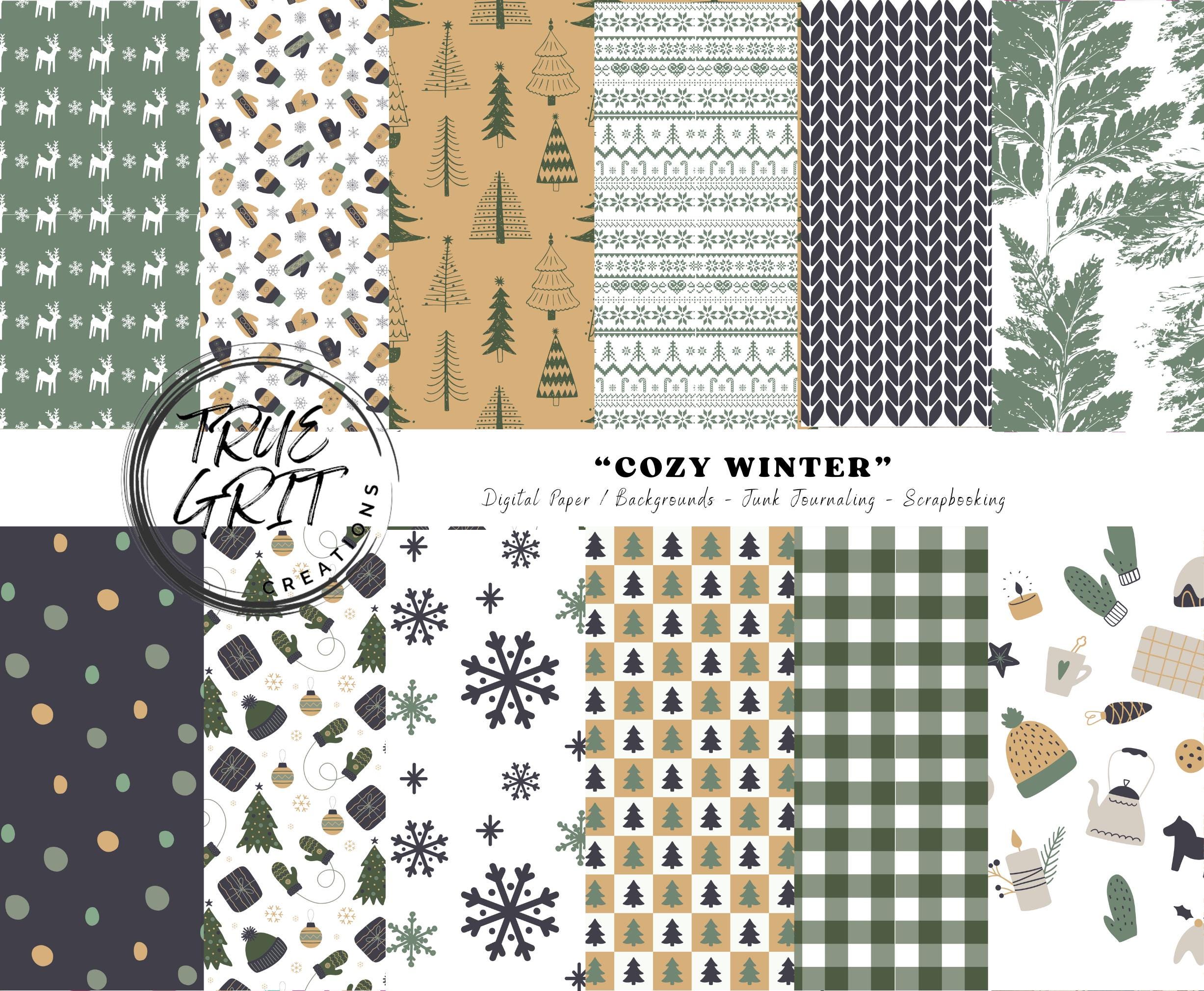 Cozy Winter Digital Paper Pack: Navy Sage Christmas Patterns (digital ...