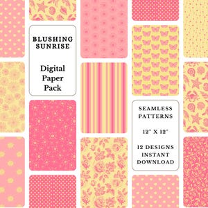 Gelb-Pinkes Digital Paper Pack | Nahtlose Muster rosa und gelb | Junk Journal digitales Papier Kit | kommerzielle Nutzung
