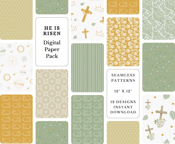 Easter Religious Digital Paper Pack | Christian Easter Seamless Patterns | Junk Journal Kit