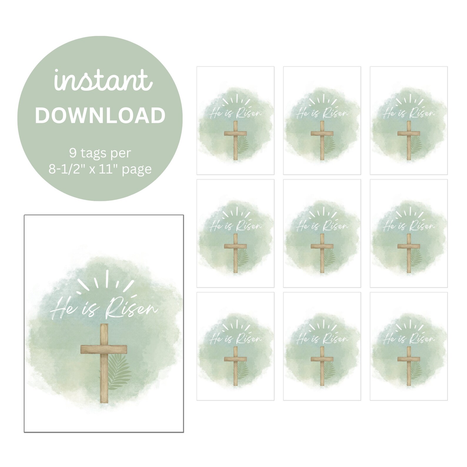 Easter Basket Tag Easter Gift Tag Ready to Print he is Risen Watercolor ...