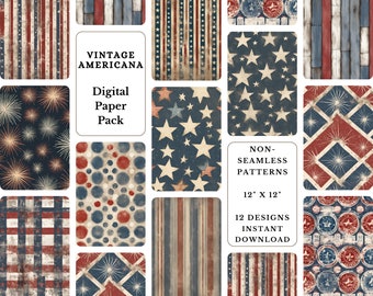 Paquete de papel digital con estrellas y rayas americanas vintage (descarga digital)