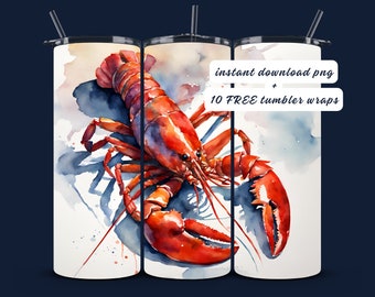 Aquarell Hummer Wrap: 20 Unzen Skinny Tumbler (PNG Digital Download)