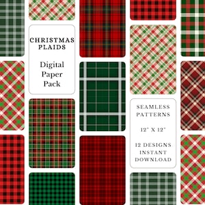 Weihnachten kariert digitales Papier Pack, Schottenkaro Muster, druckbares Tartan Scrapbook Papier, kommerzielle Nutzung