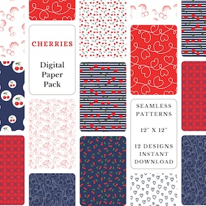 Cherry Digital Paper Pack: Seamless Patterns for Crafts (Instant Download)