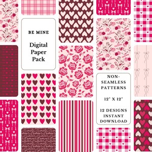 Valentine&#39;s Day Paper Pack: Romantic Scrapbook Patterns (Digital Download)