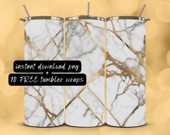 White Marble Gold Tumbler Wrap: 20oz Skinny Tumbler PNG (Digital Download)