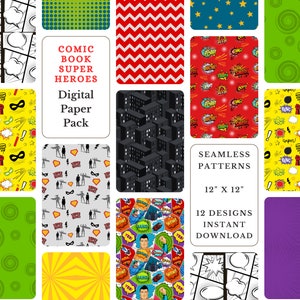 Superhero Comic Book Digital Paper: Seamless Heroic Patterns (Digital Download)