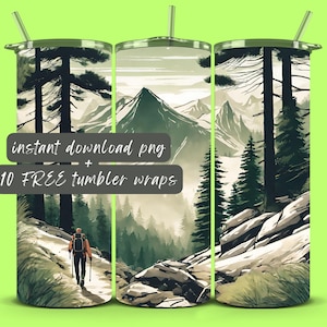 Mountain Hiking Tumbler Wrap: 20 oz Skinny Tumbler PNG (Digital Download)