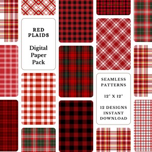 Digitalt papperspaket med rött rutmönster: Ginghammönster (digital nedladdning)