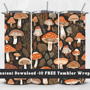 Boho Mushroom Tumbler Wrap: 20oz Skinny Tumbler PNG (Digital Download)