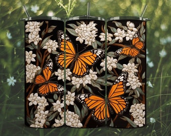 Monarchfalter Tumbler Wrap: Floral Sublimation Design (PNG)