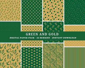 Groen en goud plakboek: 12 x 12 naadloze patronen (digitale download)