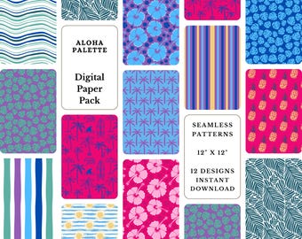 Aloha Paradise Seamless Patterns: Hawaiian Digital Paper (Digital Download)
