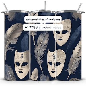 Opera Mask & Feathers Tumbler Wrap: Theater Design (Digital Download)
