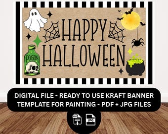 Halloween Painted Banner Template: Kraft Paper Design (Digital Download