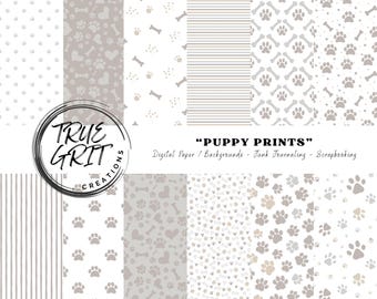 Pfotenabdruck Digitales Papier: 12x12 nahtlose Muster (Digitaler Download)