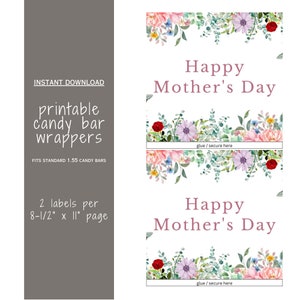 Muttertag Floral Schokoladentafel Wrap zum Ausdrucken (PDF & JPEG)