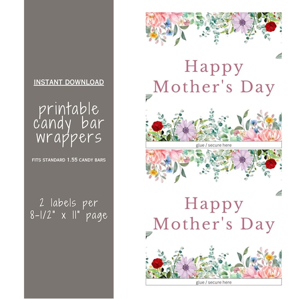 Mother's Day Chocolate Bar Wrapper Printable Candy Wrapper  Mom Printable Digital Download