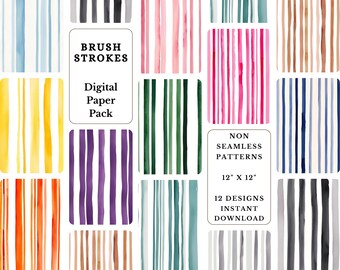 Watercolor Stripe Digital Paper: Brush Stroke Backgrounds (Digital Download)