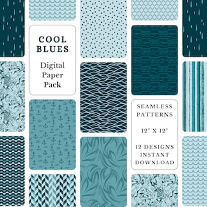 Blue Digital Paper | Masculine Digital Paper Pack | Blue Shades Digital Backgrounds | Commercial Use Scrapbook Paper Manly Patterns