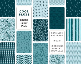 Blue Digital Paper Pack | Cool Tone Scrapbook Patterns (Instant Download)