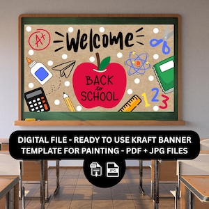 Banner template Back to School Painted Brown Paper Kraft Banner Banner Mockup Digital Download School Banner Painted Banner