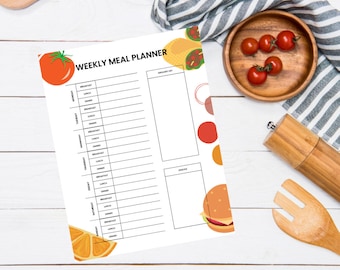 Simple Weekly Meal Planner, Breakfast, Lunch, Dinner, Snacks, Printable