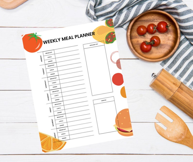 Simple Weekly Meal Planner, Breakfast, Lunch, Dinner, Snacks, Printable ...