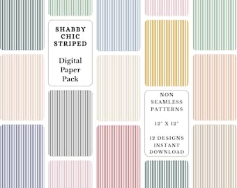 Retro Striped Digital Paper Pack: Shabby Chic Spring Prints (Digital Download)