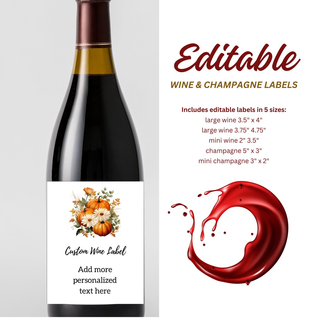 Printable Wine Labels Thanksgiving Editable Wine Labels DIY Wine Labels ...