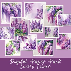 Lilac digital paper | Watercolor floral wedding backgrounds | lilac floral scrapbook paper | lilac watercolor purple digital papers
