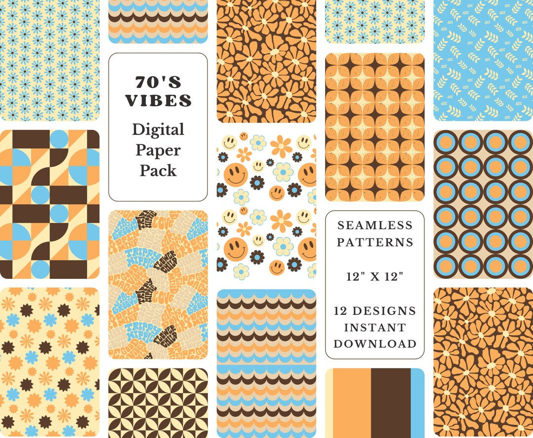 70s Groovy Retro Digital Paper Pack: Seamless Patterns (digital ...