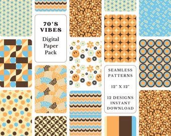 Digitaal papierpakket jaren 70 Groovy Retro: naadloze patronen (digitale download)
