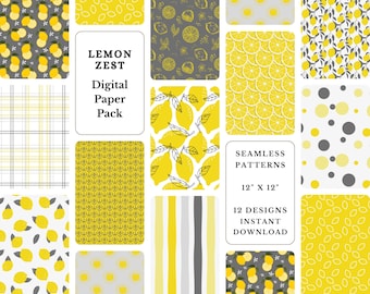 Lemon Zest Digital Paper Pack: Citrus Seamless Patterns (Digital Download)
