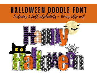 Halloween Doodle Buchstabe Schriftart Clip Art PNG Dateien Halloween Alphabet Instant Download