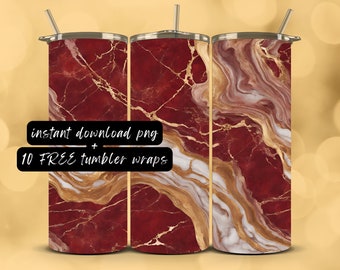 Red Marble Gold Tumbler Wrap: 20oz Skinny Tumbler PNG (Digital Download)
