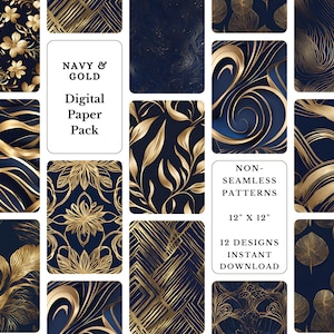 Navy and Gold Shimmer Digital Paper Pack (Digital Download)